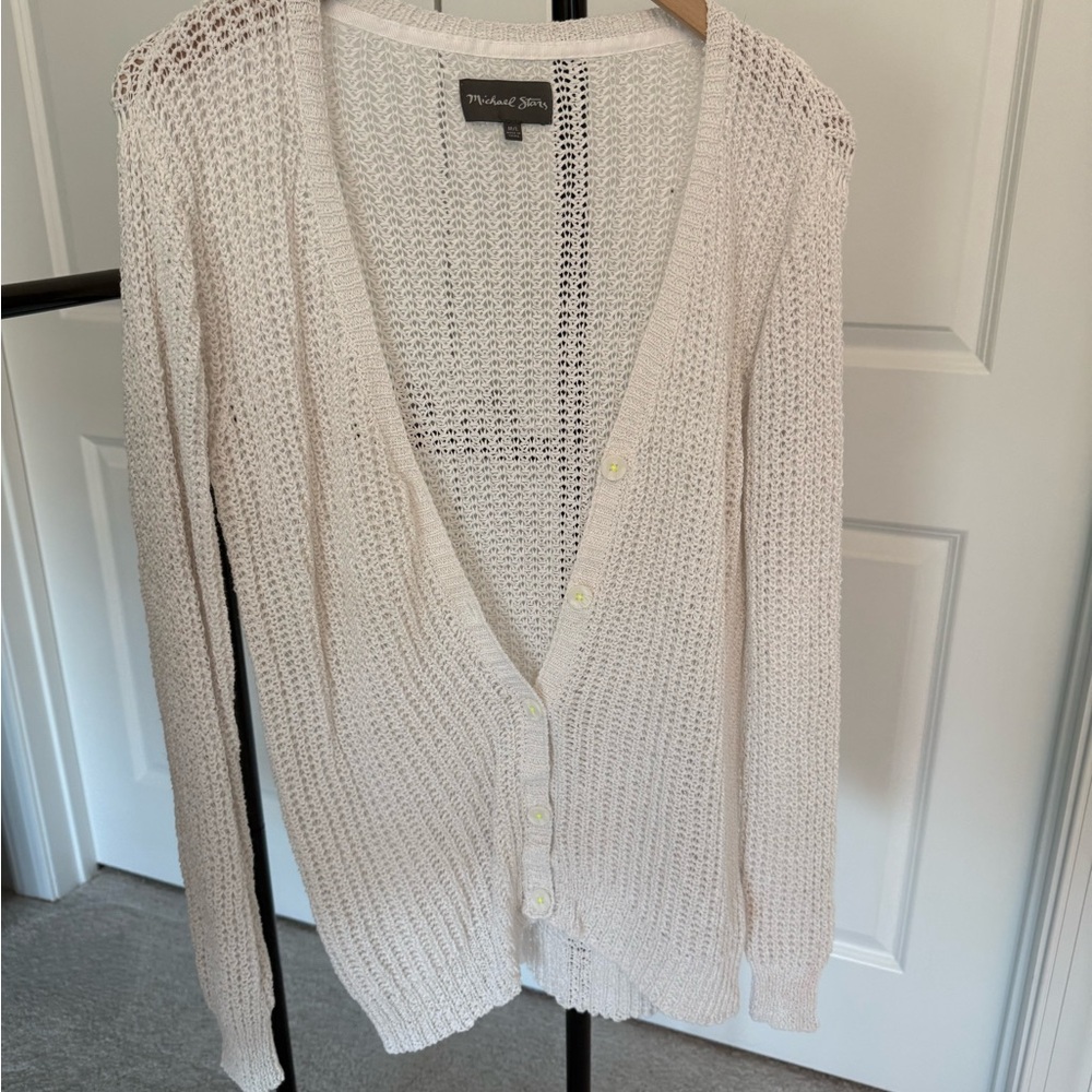 Michael Stars Light Cream Open-Weave V-Neck Cardigan